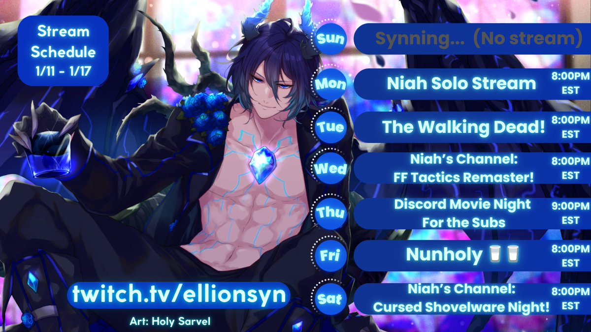 🥛 We've got a full week! 🥛

💎 Tue: More Walking Dead!

💎 Wed: FFT on Niah's channel!

💎 Fri: Hades II, but with well-endowed nuns is pretty on brand 🔥💙🔥

💎 Sat: We're doing a cursed shovelware night on Niah's channel!