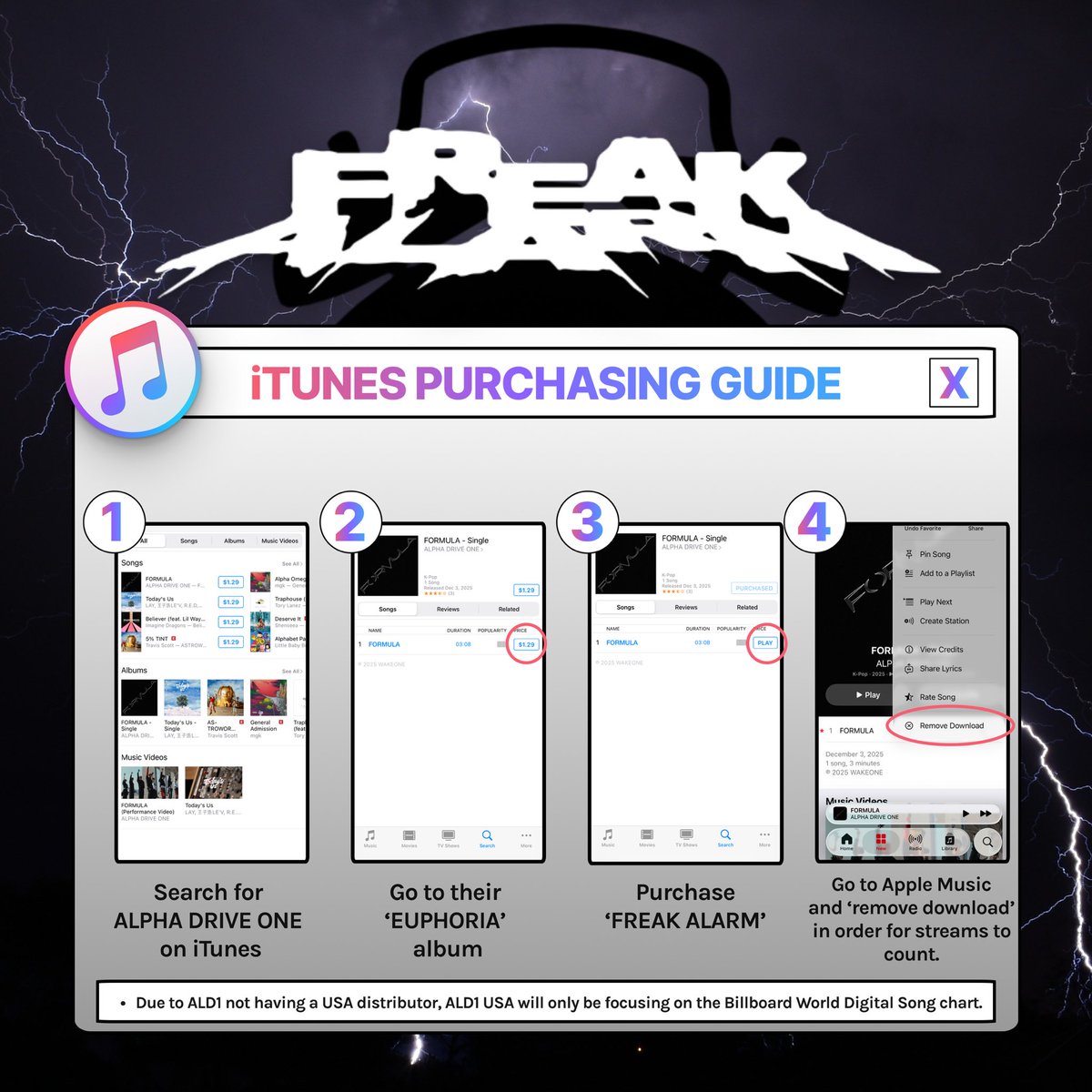 ALD1_USA's tweet photo. USA ALLYZ, since ALD1 does not have a USA distributor, our focus will be on World Digital Song Sales. After streaming the music video, please prioritize purchasing the title track on iTunes to support chart performance. Continued streaming on Apple Music will help maintain momentum. Below is a simple guide on how to buy on iTunes and stream on Apple Music. Every purchase and stream makes a difference thank you ALLYZ!