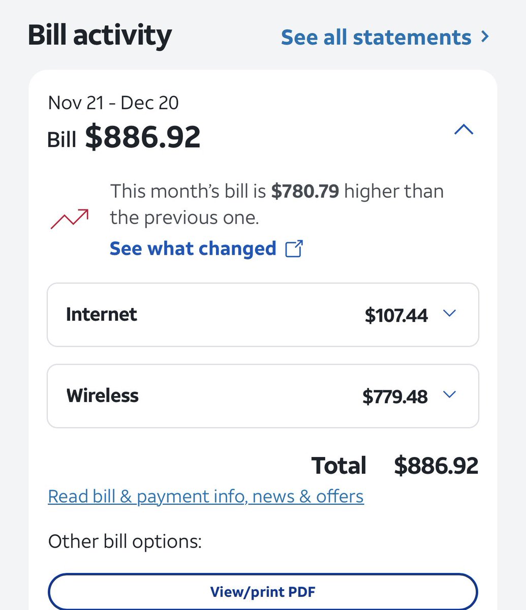 Djsequencer's tweet image. Switched from @TMobile to @ATT to save money and this is my bill 🤬 $886.92 when I used to  pay $200 😐