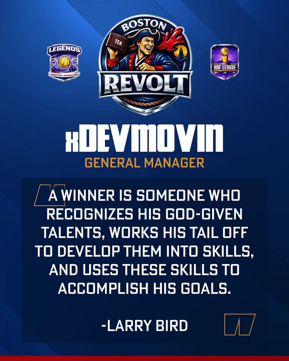 TheLBALeague's tweet image. Announcing the GM of the Boston Revolt for Season 1

@DevinWarden23 

Lets see if his squad really will work their tails off and bring Boston home a championship!

Combines are LIVE and have a prize pool available for competing today and tomorrow!

Sign up and join the Discord!