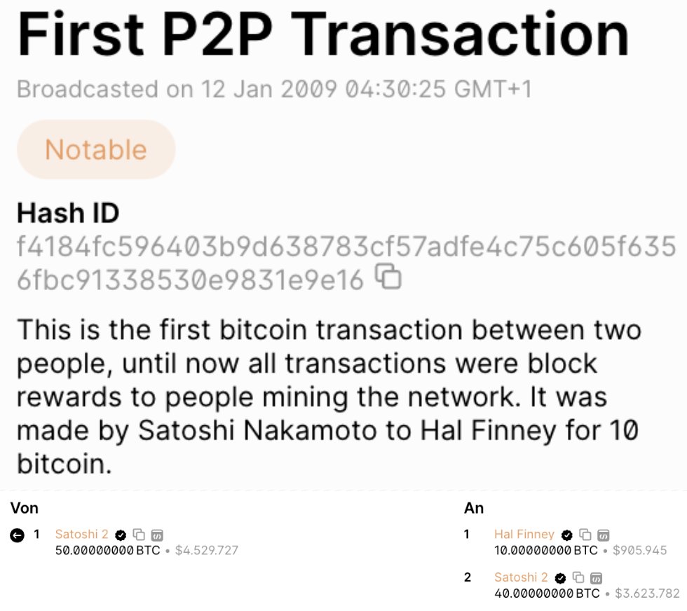 blocktrainer's tweet image. Vor genau 17 Jahren, in Block 170, fand die erste Bitcoin-Transaktion statt! 🗓️

Satoshi Nakamoto sendete 10 BTC an den inzwischen verstorbenen Cypherpunk Hal Finney (@HalFin). 👀