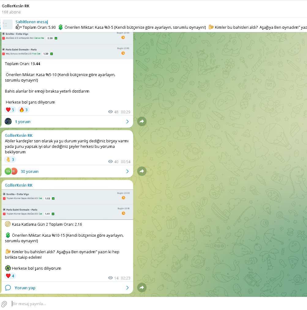 Kesinlikle bugün katılmanız gerekiyor 4 ayrı kupon verdik kaçmaz kaçırmayın

t.me/GollerKesin