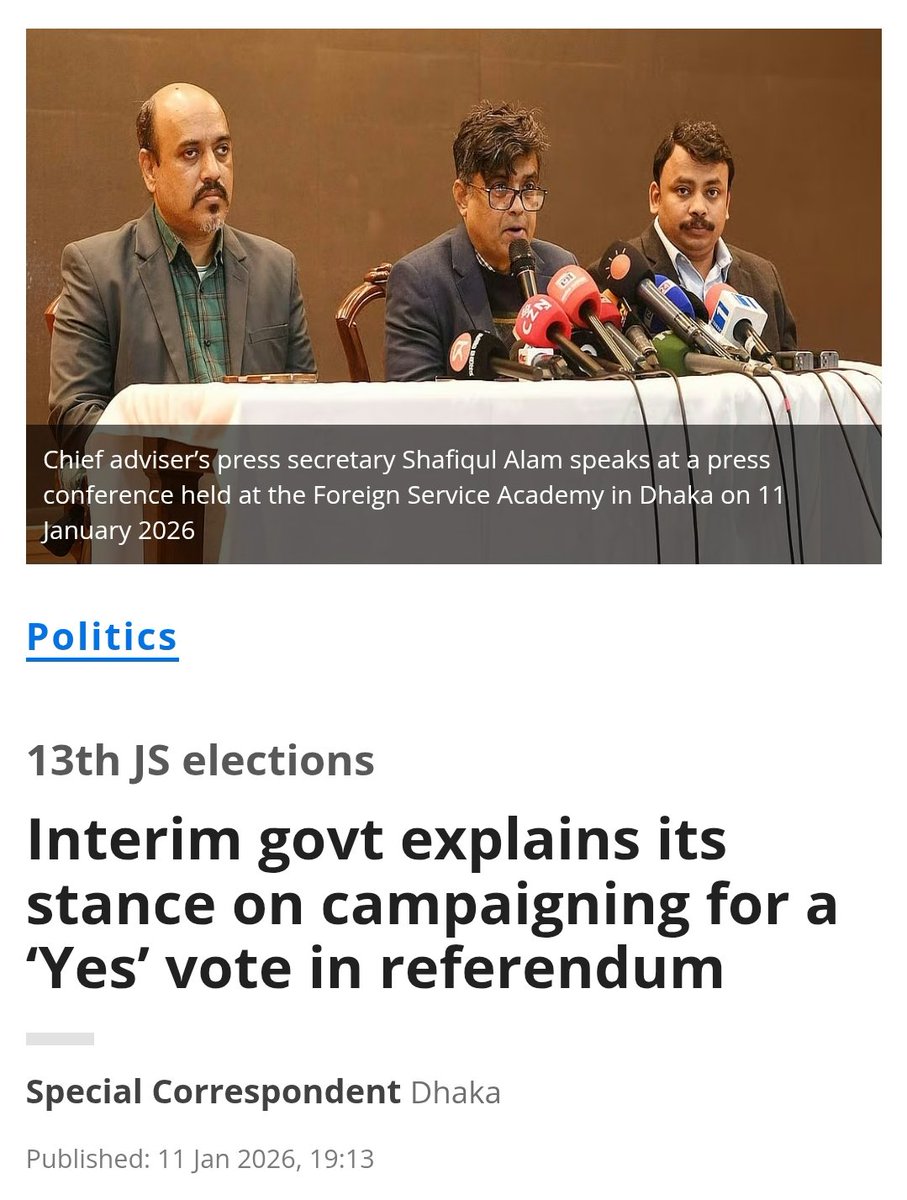 IconusClustus's tweet photo. When an unelected interim government campaigns for a YES vote, using public funds, state platforms, and promotional media, neutrality is no longer eroded; it is abandoned. This stops being a referendum and starts becoming state-manufactured consent.

As reported by @bdnews24com, @ProthomAlo, and others, the Interim Government has publicly defended its decision to promote a YES vote on the July Charter, releasing government-produced clips, “educational” videos, and campaign-style materials funded by the public exchequer. This is not neutral voter information, it is outcome advocacy by the authority administering the vote.

In any democratic standard, a referendum requires the state to enable choice, not steer it. When the same executive that controls administration, messaging, and resources openly endorses one outcome, the playing field collapses. YES becomes the sanctioned position; dissent is quietly stigmatized.

This has consequences beyond the referendum itself. An interim government that normalizes using state machinery to shape public consent today signals how it may behave during the general elections meant to follow.

Unelected custodians derive legitimacy only from restraint. Once that restraint is gone, so is trust.

This is not popular will.

This is not democratic persuasion.

This is a managed plebiscite.
@TI_Global @CIVICUSalliance @UNHumanRights @EU_Commission @ICNLaw
#Bangladesh #RuleOfLaw #DemocraticBacksliding #Referendum #Elections