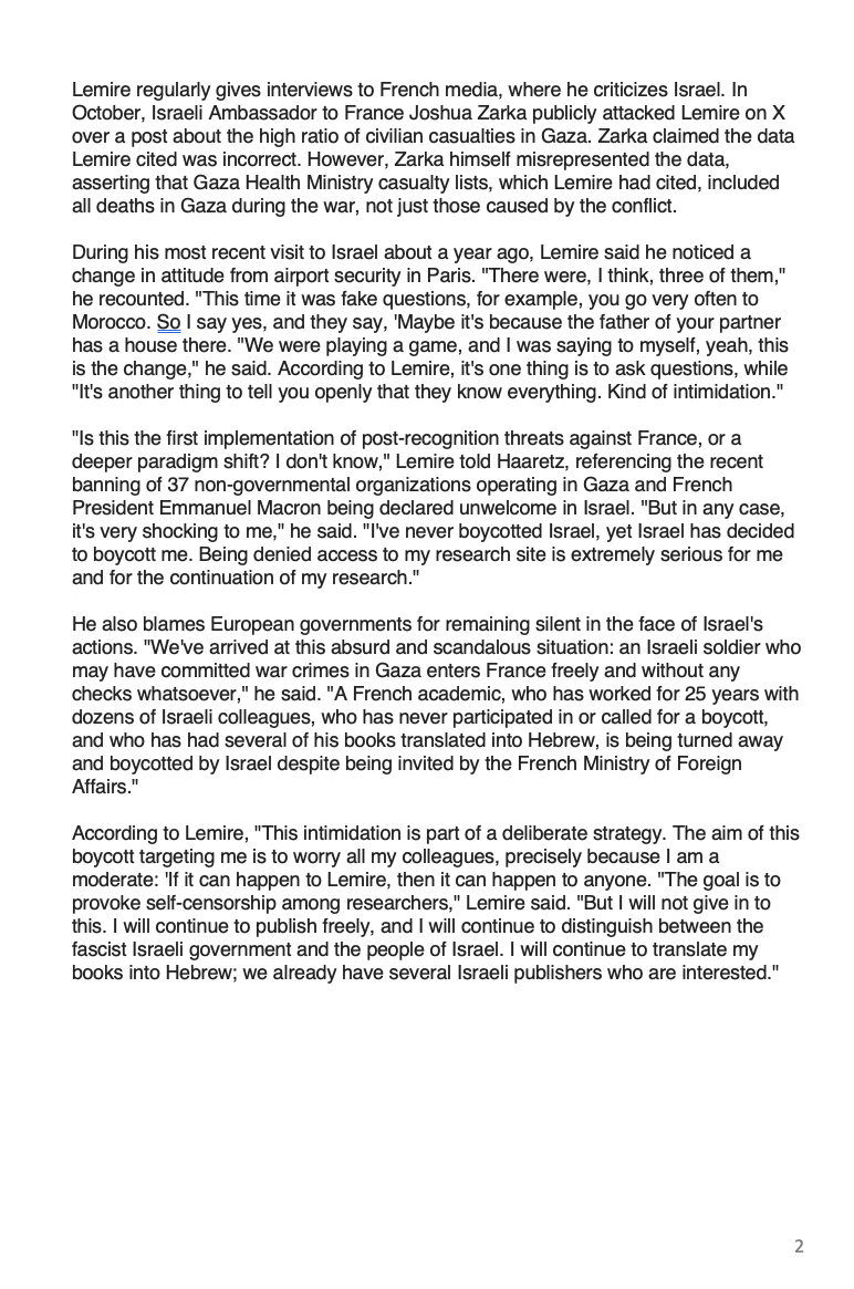 v_lemire's tweet image. ⚠️ Ce soir je devrais être dans l'avion vers Jérusalem ✈️, pour une semaine de séminaires et rencontres avec des Palestiniens et des Israéliens 🇵🇸🇮🇱, collègues, lycéens, étudiants. Le gouvernement israélien a décidé de me boycotter et de m'interdire d'embarquer. 
• Je suis privé…
