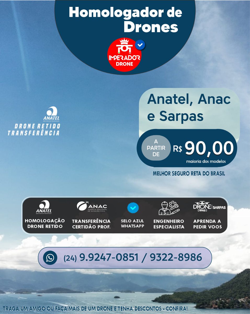 HOMOLOGAÇÃO DE DRONES ANATEL COM ANAC E DECEA SARPAS  24 93228986 WHATSAPP