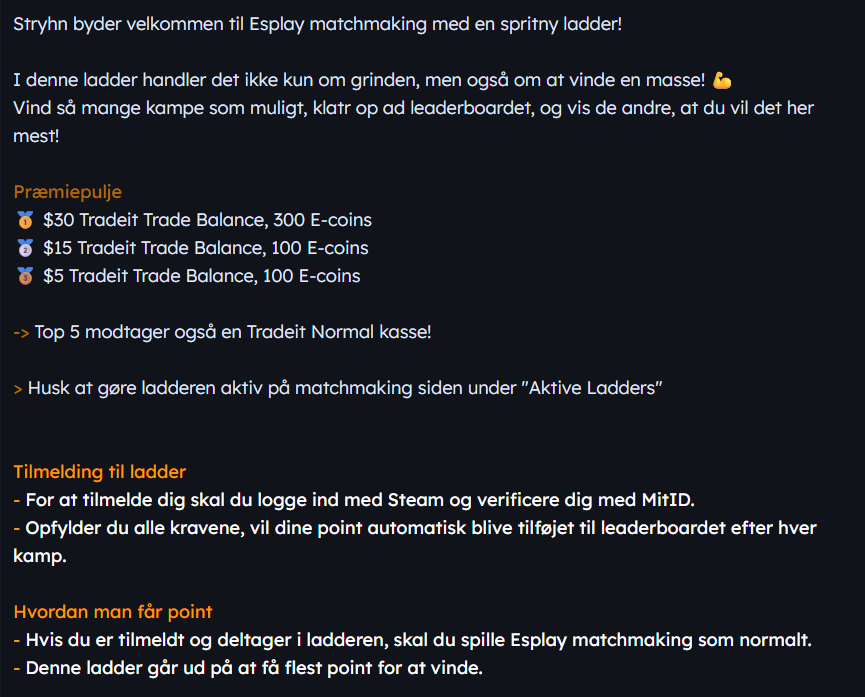 StryhnOfficial's tweet photo. Husk at ramme grinden på min ladder via @EsplayDK 🔥

Tilmeld dig mit space og grind efter præmiepuljen! 🏆
https://t.co/lmk5JTKEsQ | #Reklame

#Esplay #EsplayDK #Gaming #CS2 #Twitch #Stryhn https://t.co/Z8GPlBpZqL