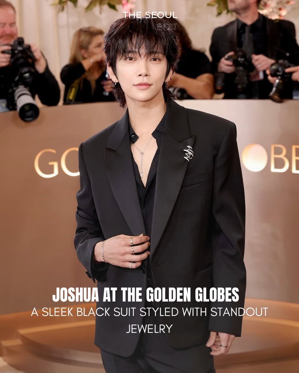 diorjww's tweet photo. theseouledit ig praising joshua 🥹

“Joshua stands out for his impeccable elegance at the Golden Globes. Wearing a sharply tailored black suit, he embodies a look that feels both understated and confidently refined for such a special night.

His outfit is elevated by Chaumet jewellery, highlighted by a stunning diamond-set Torsade brooch pinned to his jacket, alongside carefully matched necklaces and rings.

A polished, elegant look carried with effortless style”

🔗 https://t.co/7CTfBokPCl

JOSHUA AT THE GOLDEN GLOBES 
#JOSHUA_GoldenGlobes
#GoldenGlobes  #조슈아 
@pledis_17