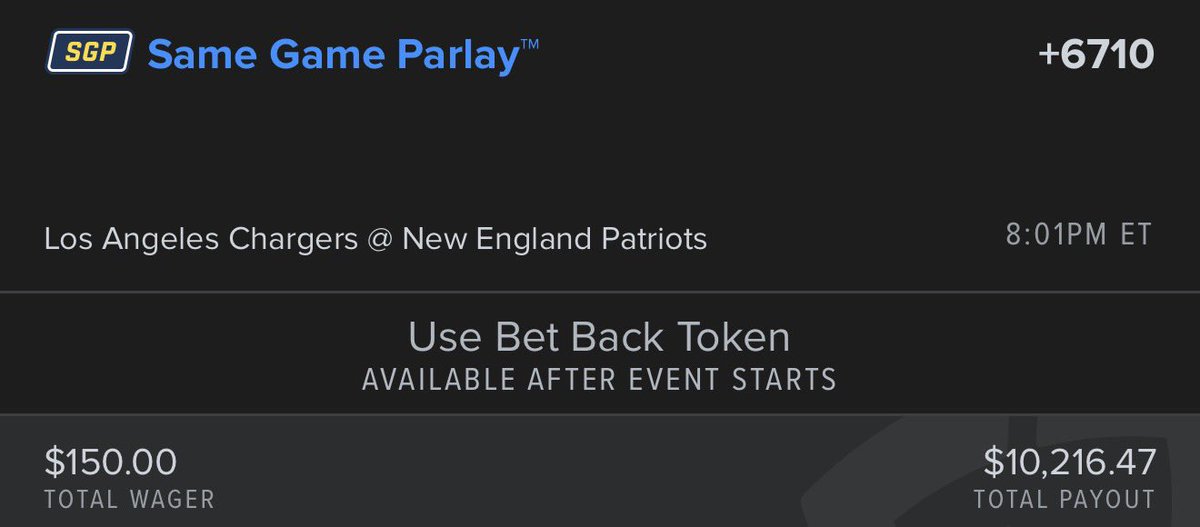 $10.000+ Chargers @ Patriots SGP ⭐️

We been so close of cashing back to back $10.000+ tickets.. this one is THE ONE🍀

I will send it for FREE to EVERYONE who Likes+Comments+RT this post✅

You MUST be following so I can send it 👊🏼

It’s in VIP already + a 4u play, link in BIO⭐️