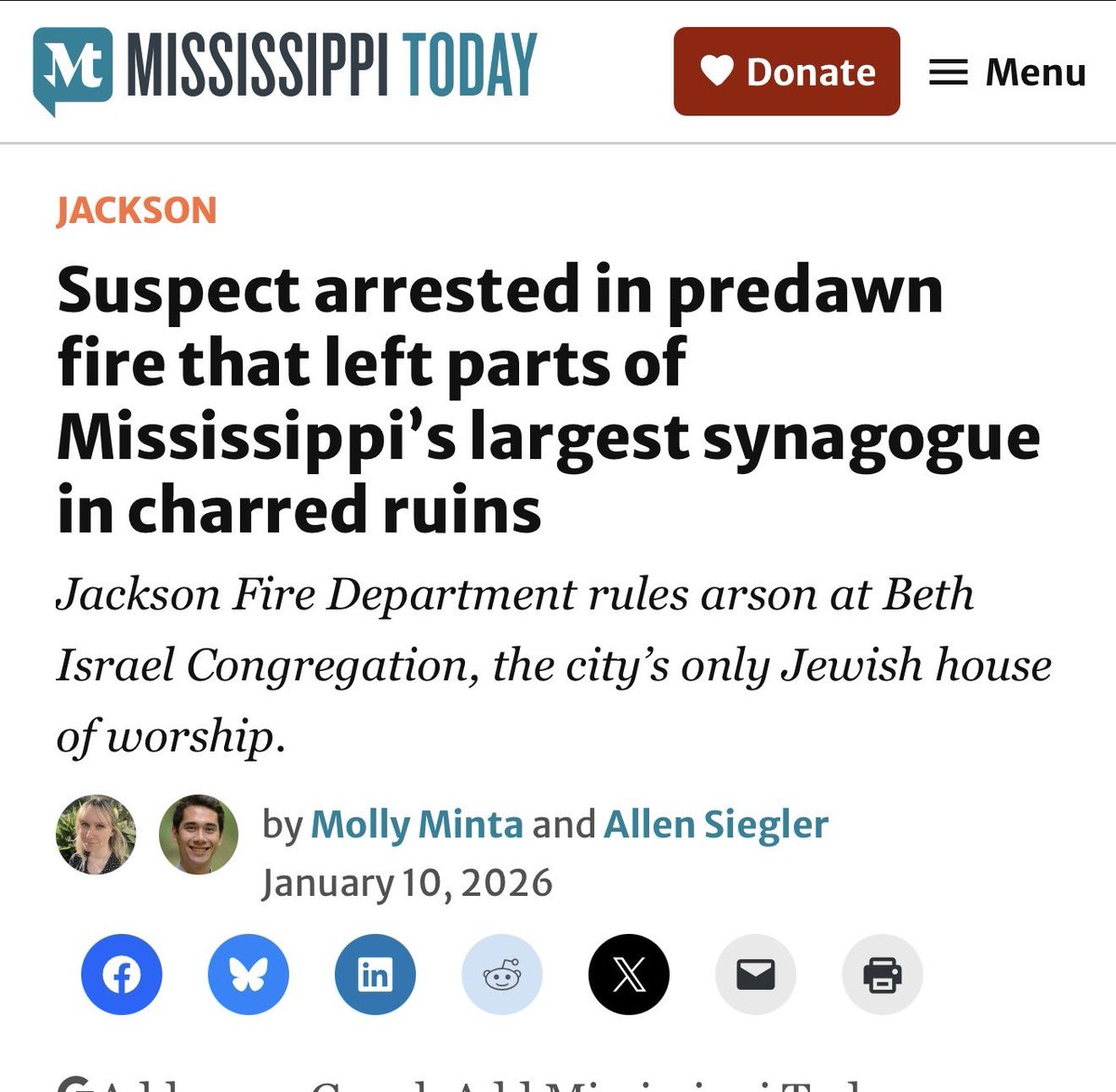 LauraLoomer's tweet image. 🚨 Mississippi’s Largest Synagogue Set On Fire In Act Of Anti-Jewish Arson Amid Growing Jew Hatred In America🚨 

Jackson, Mississippi’s only synagogue, Beth Israel Congregation (Mississippi's largest synagogue), was set ablaze early Saturday morning during Shabbat. 

The Jackson…
