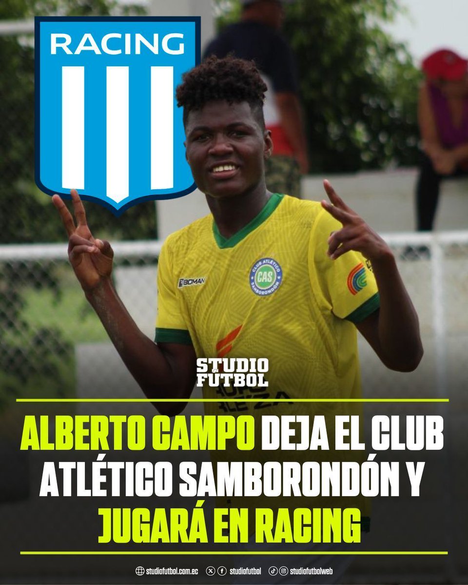 RacingRadioClub's tweet image. 🤔 ¿UNA APUESTA A FUTURO O UN REFUERZO?

Informan que Alberto Campo llega a #RACING, proveniente de Atlético Samborondón (2ª división de Ecuador).

👉 El futbolista tiene 19 años y se desempeña como extremo-lateral izquierdo.

ℹ️ @StudioFutbol