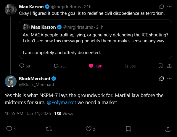 mfers really be out here like "yes, there is a fascist regime on the march in America AND I NEED TO GO AHEAD AND GAMBLE ON ITS ODDS OF SUCCEEDING!!"