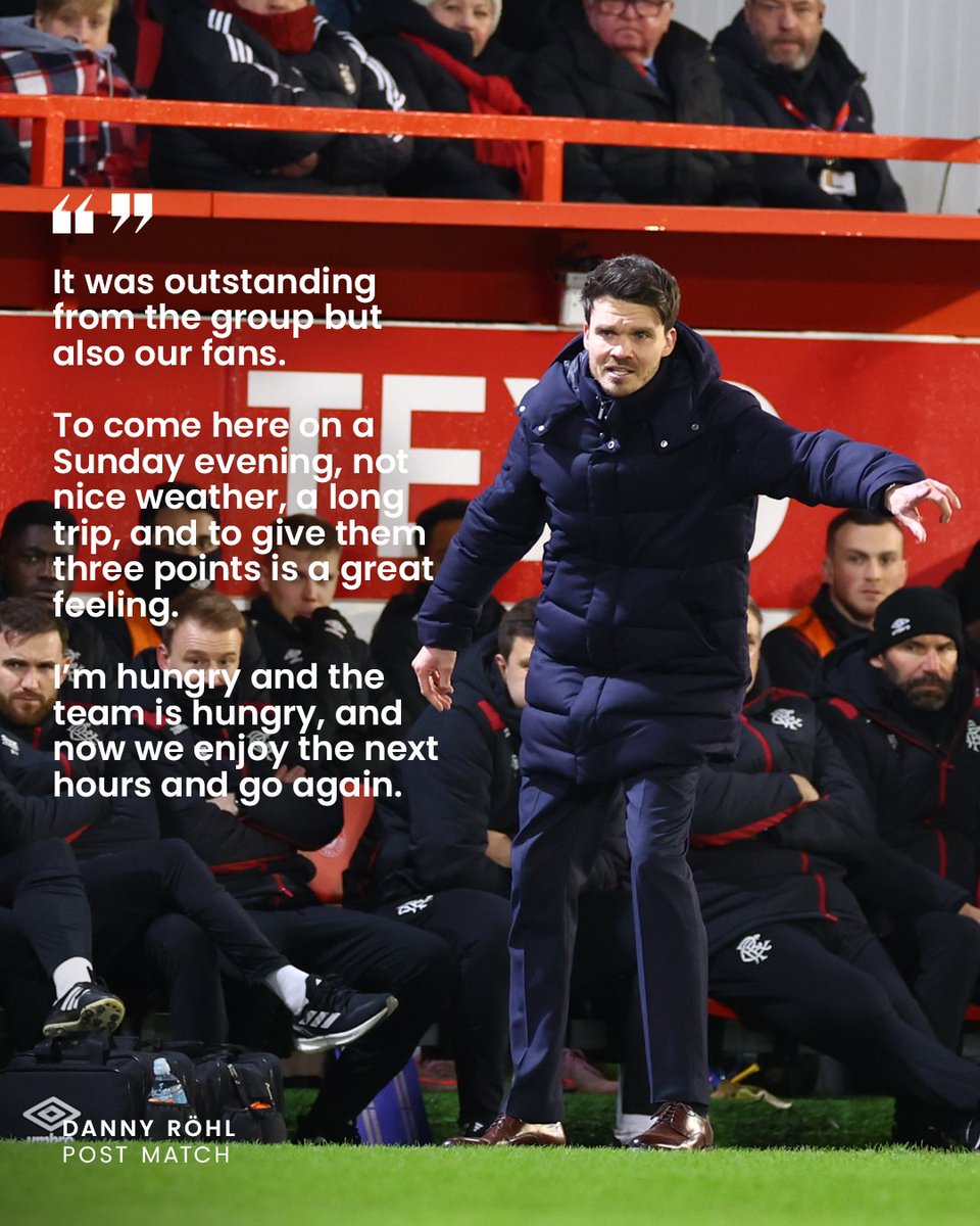 💭 Danny Röhl has dedicated this afternoon’s three points to the Rangers supporters as they roared the side to an impressive 2-0 victory over Aberdeen at Pittodrie.

Read More | rng.rs/4jDyBBB