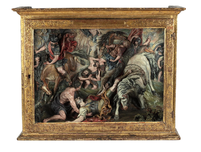 museoes's tweet photo. Escaparate flamenco del siglo XVII con un relieve en terracota policromada con la caída de Saulo en el camino a Damasco. La composición copia una pintura perdida de Rubens. https://t.co/ALzOpyK2wE Adquisición reciente @MNAD_Madrid https://t.co/3j0YDq9M39