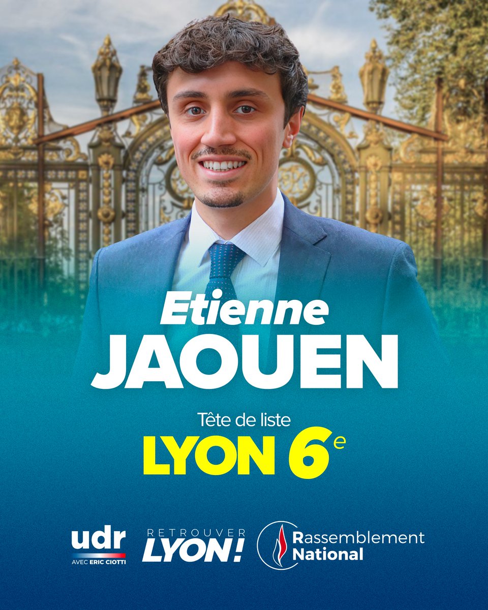 🇫🇷 <a href="/EtienneJaouen_/">Etienne Jaouen</a> sera votre candidat UDR-RN pour être votre prochain maire du 6e arrondissement de #Lyon.

🗳️ Votez pour faire gagner Lyon 6e, les 15 et 22 mars 2026 !