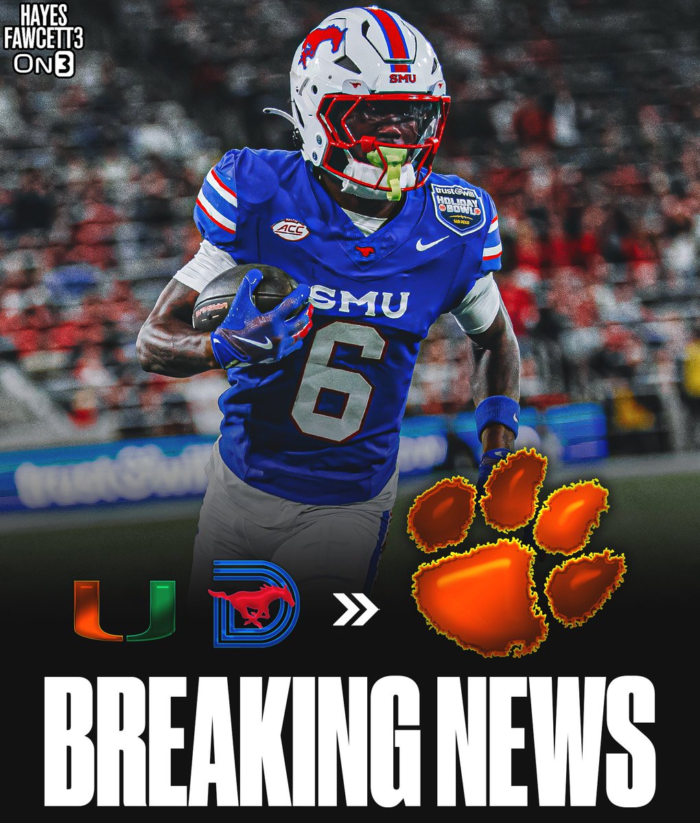 Hayesfawcett3's tweet image. BREAKING: SMU transfer RB Chris Johnson Jr. has Committed to Clemson, he tells @On3Sports

He’s one of the fastest players in all of college football

on3.com/transfer-porta…