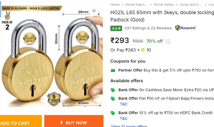 offerguruji's tweet image. 70% Off: HOZIL L65 65mm with 3keys, Double Locking, 8 levers Padlock, Pack of 2 @ ₹293

Buy👉 fktr.in/2xfmPzk

#Padlock #KeyLocks #srchafreen #ManaShankaraVaraPrasadGaru #skijumpingfamily #INDvNZ #WPL2026