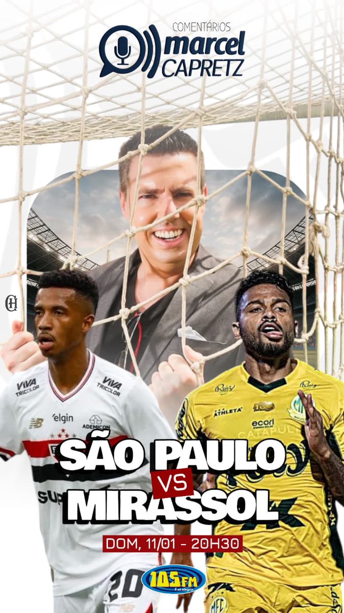 Comento neste domingo pela rádio 105 FM -
MIRASSOL X SÃO PAULO, a partir das 20h.