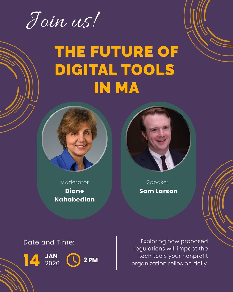 Digital tools enable MA nonprofits to reach their communities &amp; accomplish their missions more efficiently &amp; affordably. Policymakers are considering proposals affecting future use. Join us on January 14th at 2:00 PM to learn more. Learn more &amp; register: bit.ly/3Yo4rIG