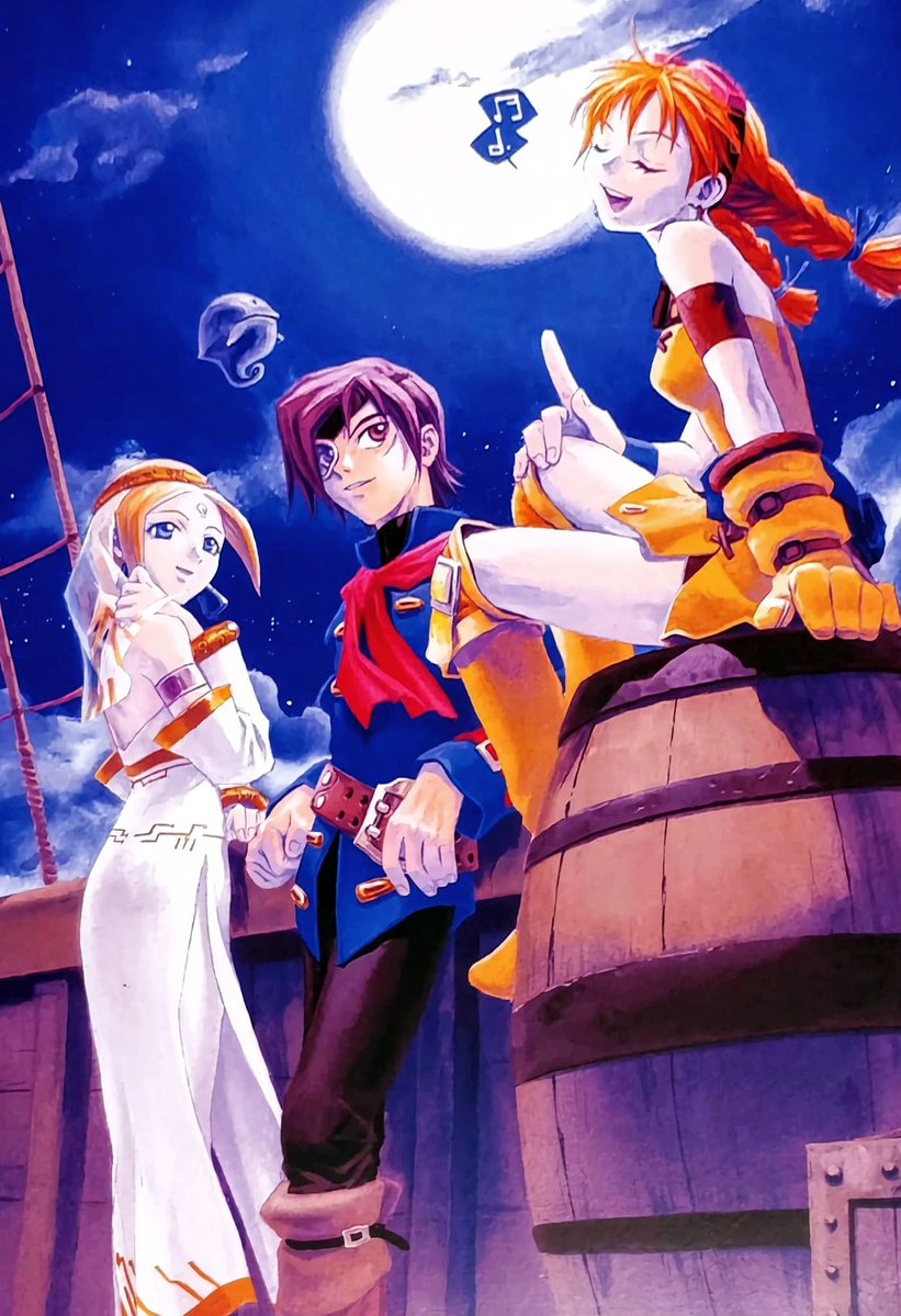 shmupdb's tweet image. Eternal Arcadia (2000) by Sega for Dreamcast. Character design by Shinichi Morioka. Key promotional art and manga adaptation by Itsuki Hoshi. The Western title is Skies of Arcadia.