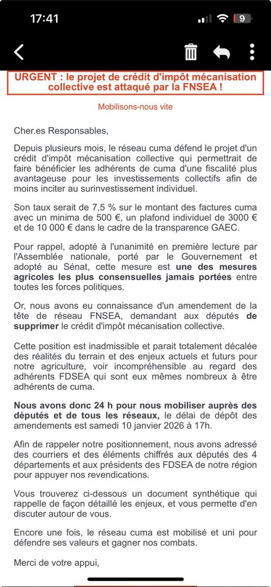 Message du réseau CUMA