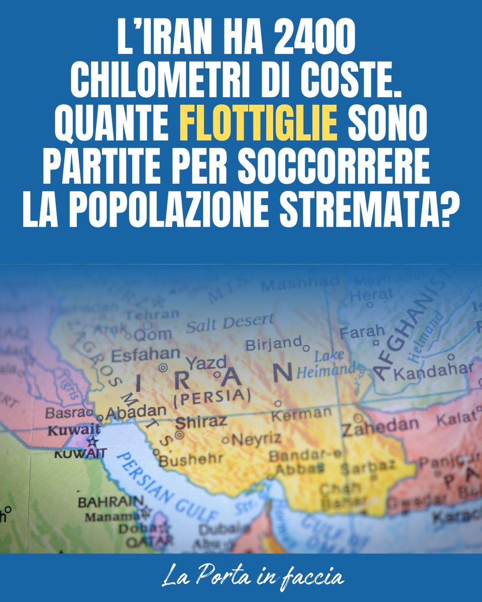 L’#Iran ha 2400 km di coste, quasi 10 volte quelle di Israele. 
Quante Flottiglie sono partite per soccorrere la popolazione stremata e sotto attacco del regime?
Ipocriti, comunisti e antisemiti! 

#11gennaio #Flottiglia #Greta