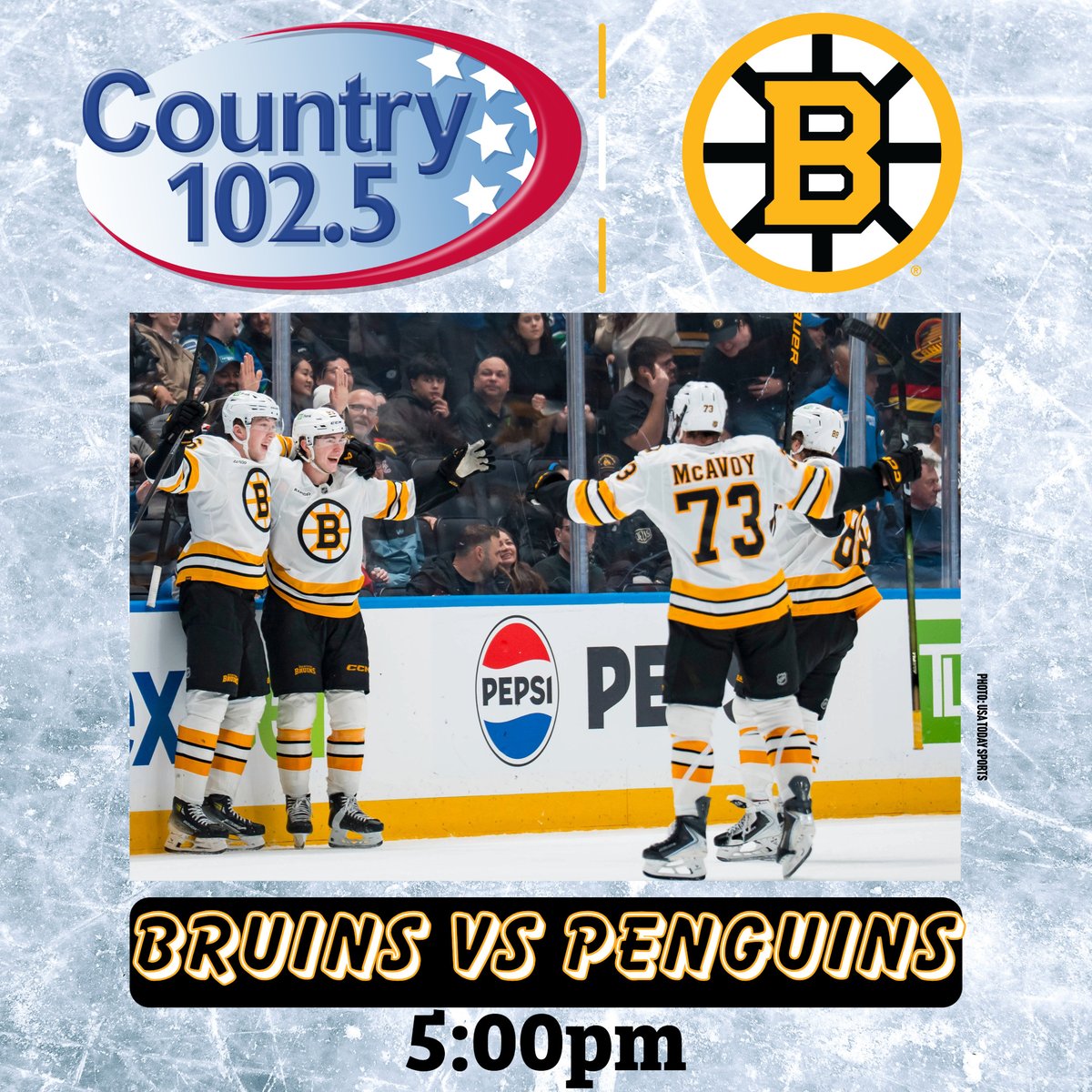 985TheSportsHub's tweet image. 🚨 🏒 Today's @NHLBruins game against the Pittsburgh Penguins can be heard on our sister station @Country1025WKLB. Pregame with Ryan Johnston and Bob Beers begins at 4:30pm

📻 : 102.5 FM
📱 : Country 102.5 App
💻 : country1025.com