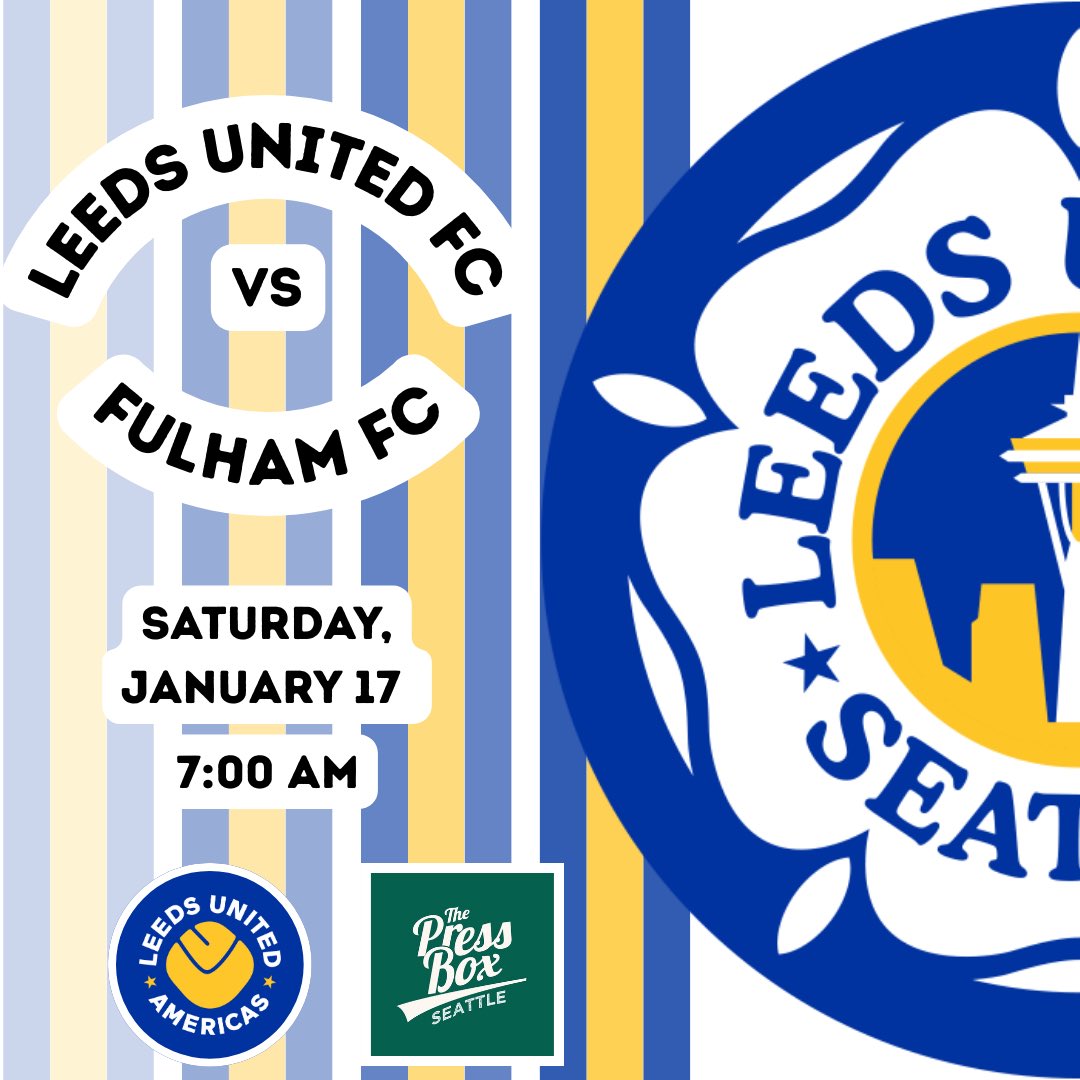 LUFCSeattle's tweet image. Your weekend plans just got a little clearer!

Join us this upcoming Saturday morning @thepressbox_WA as we watch Leeds United host Fulham.

Bring your friends and family, bring an appetite, and bring your winning ways!

@luamericas 

#LUFC #ALAW