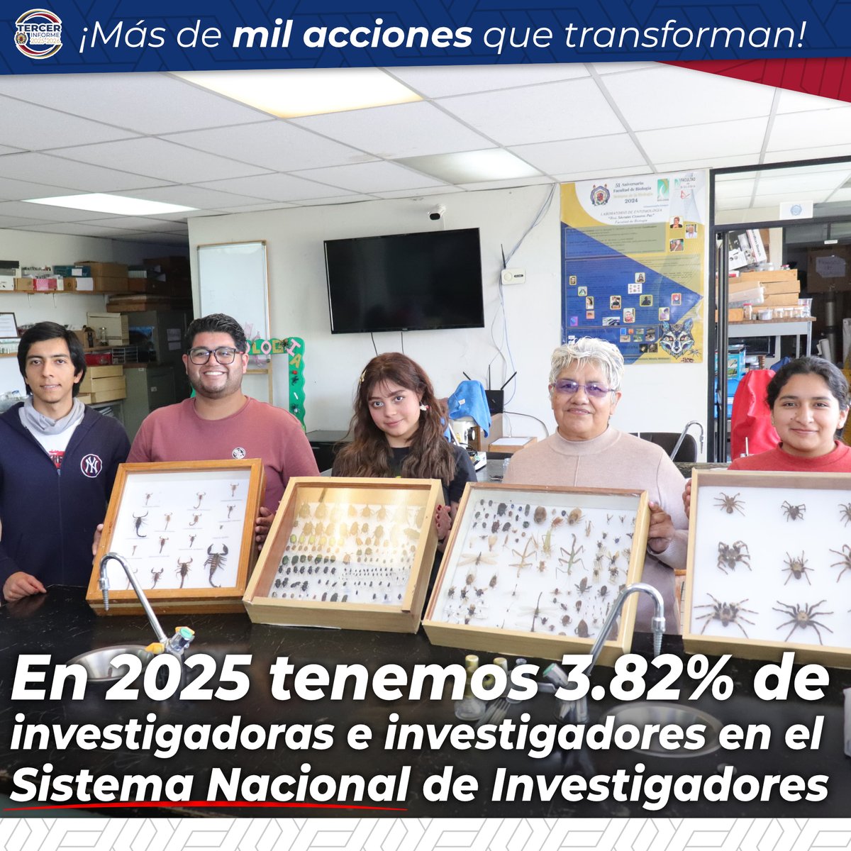UMSNH_Oficial's tweet photo. En 2025, la Universidad Michoacana cuenta con 3.82% de investigadoras e investigadores integrados al Sistema Nacional de Investigadores.

Este logro reafirma el compromiso de la rectora Yarabí Ávila con la generación de conocimiento, la formación de talento y la excelencia académica. Seguiremos impulsando políticas y apoyos para aumentar este indicador

#HumanistaPorSiempre #HazMásPaz #YoYaSoyNicolaita #PlanMichoacan #NicolaitasPorLaPaz #TequiosNicolaitas #TequiosporlaPazyContralasAdicciones #TercerInformeUMSNH