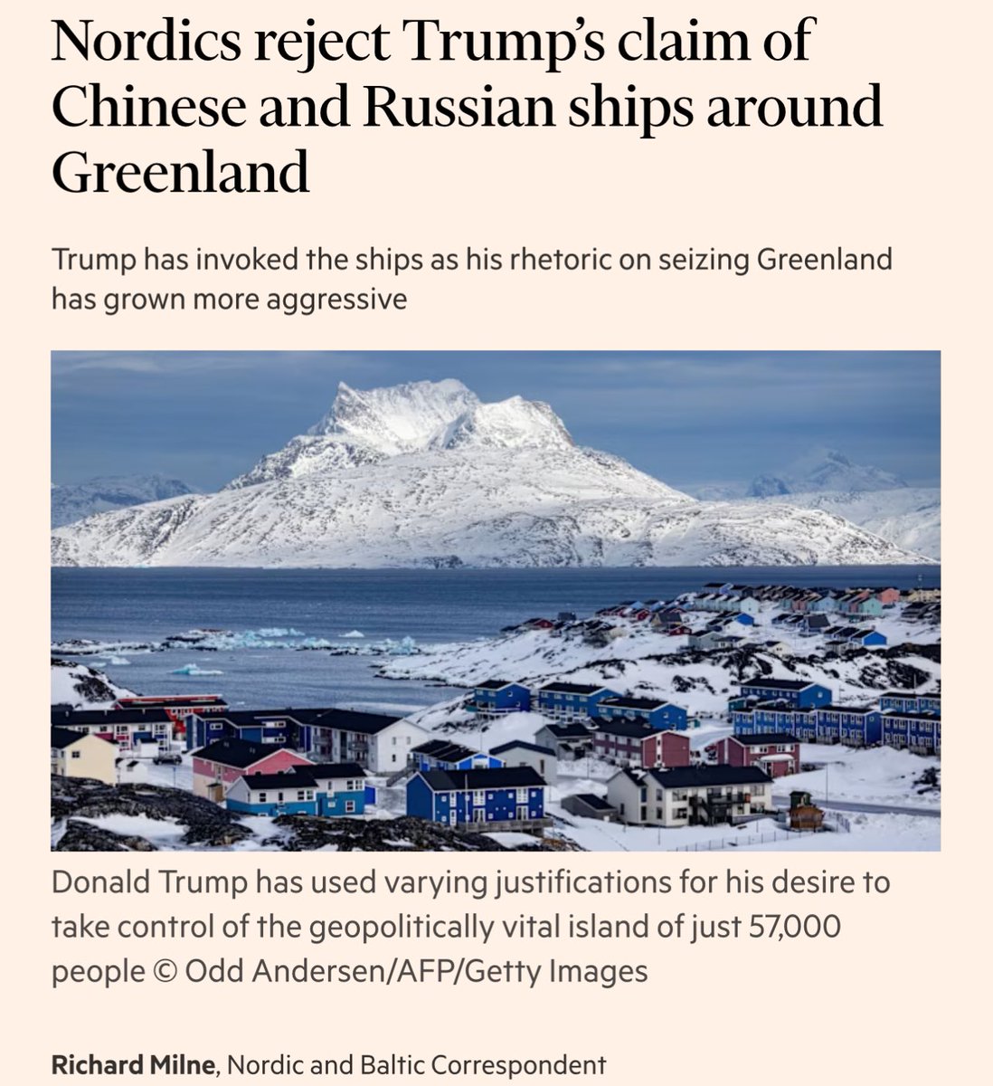 🇬🇱🇺🇸 Nordic diplomats rejected Trump’s claims of Russian and Chinese vessels operating near Greenland, which he has invoked to justify his desire to seize the vast Arctic island from Denmark, - FT

Two top Nordic diplomats with access to Nato intelligence briefings said there