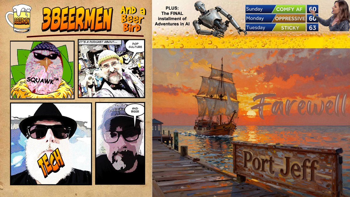 3beermen's tweet image. Farewell, Port Jeff - Join us tonight as Bruce on the Loose takes us to the final hurrah for Port Jeff Brewing. Also the sad, final episode of Adventures in AI, as @grok gets lobotomized. 7pm E/4pm P right here on X or join the cool kids @PilledNet