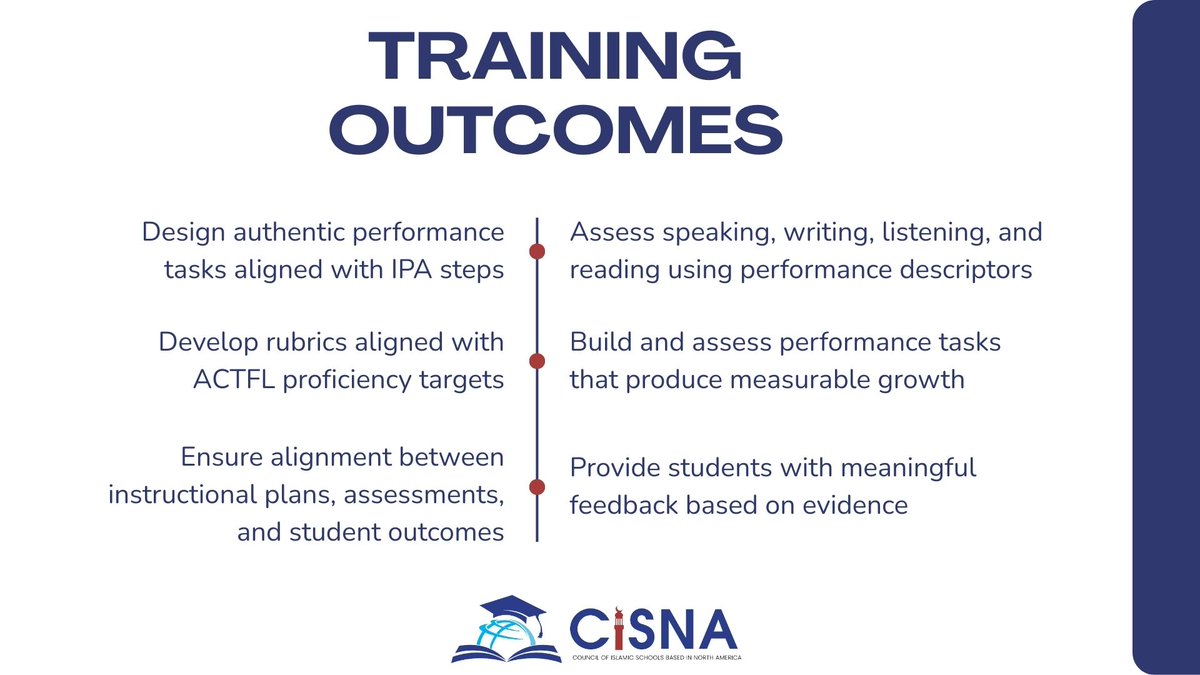 arablanginst's tweet photo. This session will be presented by Dr. Jumana Wilson and Br. Yusuf Jaaber and will focus on designing meaningful, authentic assessments that reflect students’ real language abilities through the Integrated Performance Assessment (IPA) model. https://t.co/1GtrVScelK