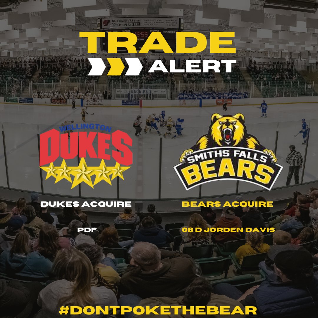 🚨TRADE🚨

The Jr Bears have acquired 08 D Jorden Davis from the Wellington Dukes of the OJHL, in exchange for a player development fee. 

Welcome to the Jr Bears Jorden!