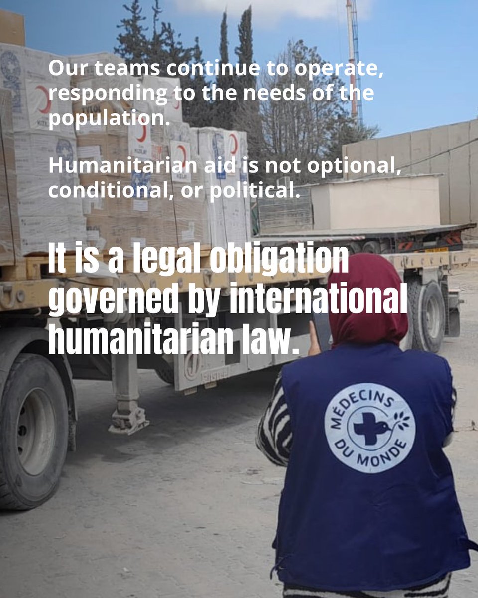 Humanitarian aid is neither optional nor conditional, nor is it a matter of politics.
We urge the Israeli government to immediately halt registration cancellation procedures and revoke measures that impede humanitarian assistance.
#DoctorsOfTheWorld
#Gaza
#WestBank