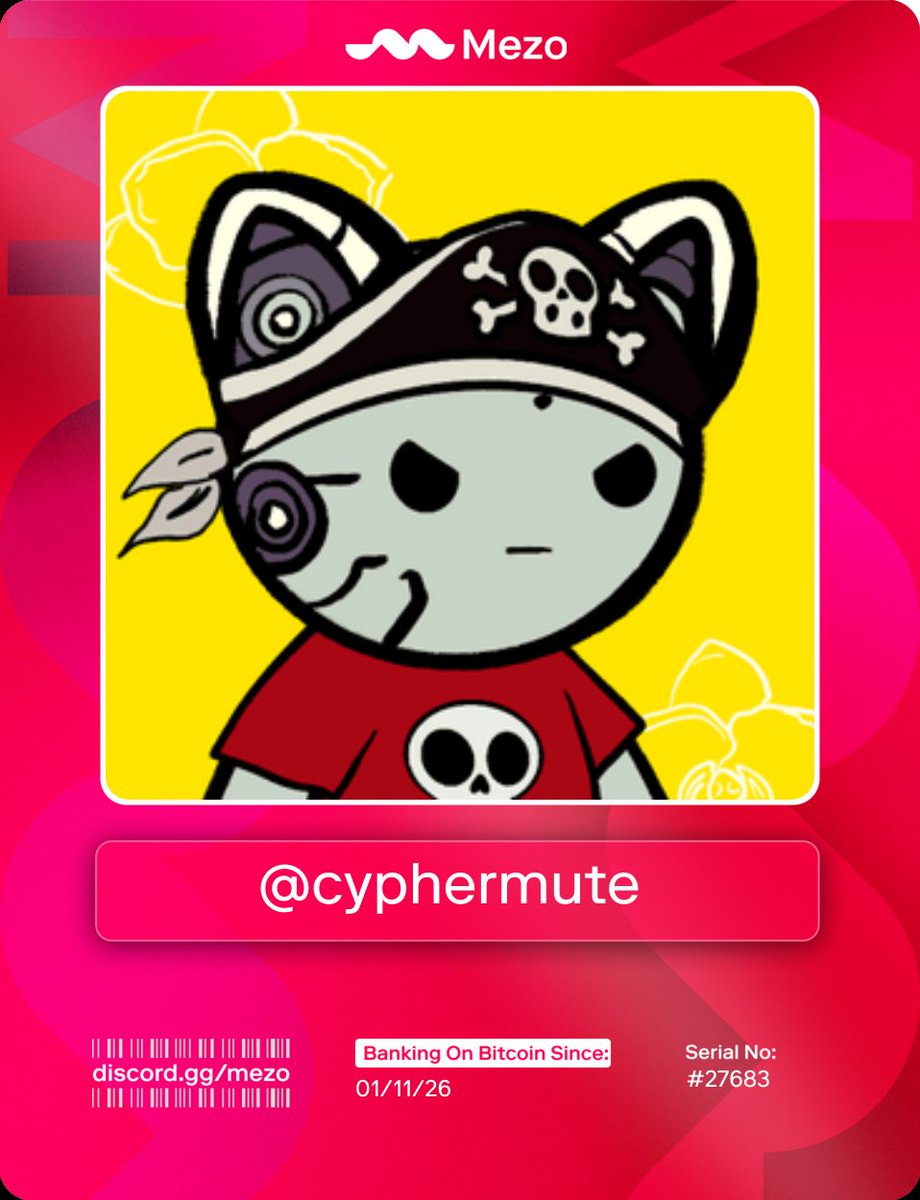 Didn't claim Mezo Bankcard? It's 🟢 FREE 🟢

$28.5M raised from Pantera, Multicoin, GSR and other world class backers.

> Join Discord discord.gg/mezo
> Generate Mezo Bankcard
> Post on 𝕏 and verify

welcome to:// 💳

The Bitcoin Banking Experience <a href="/MezoNetwork/">Mezo</a>