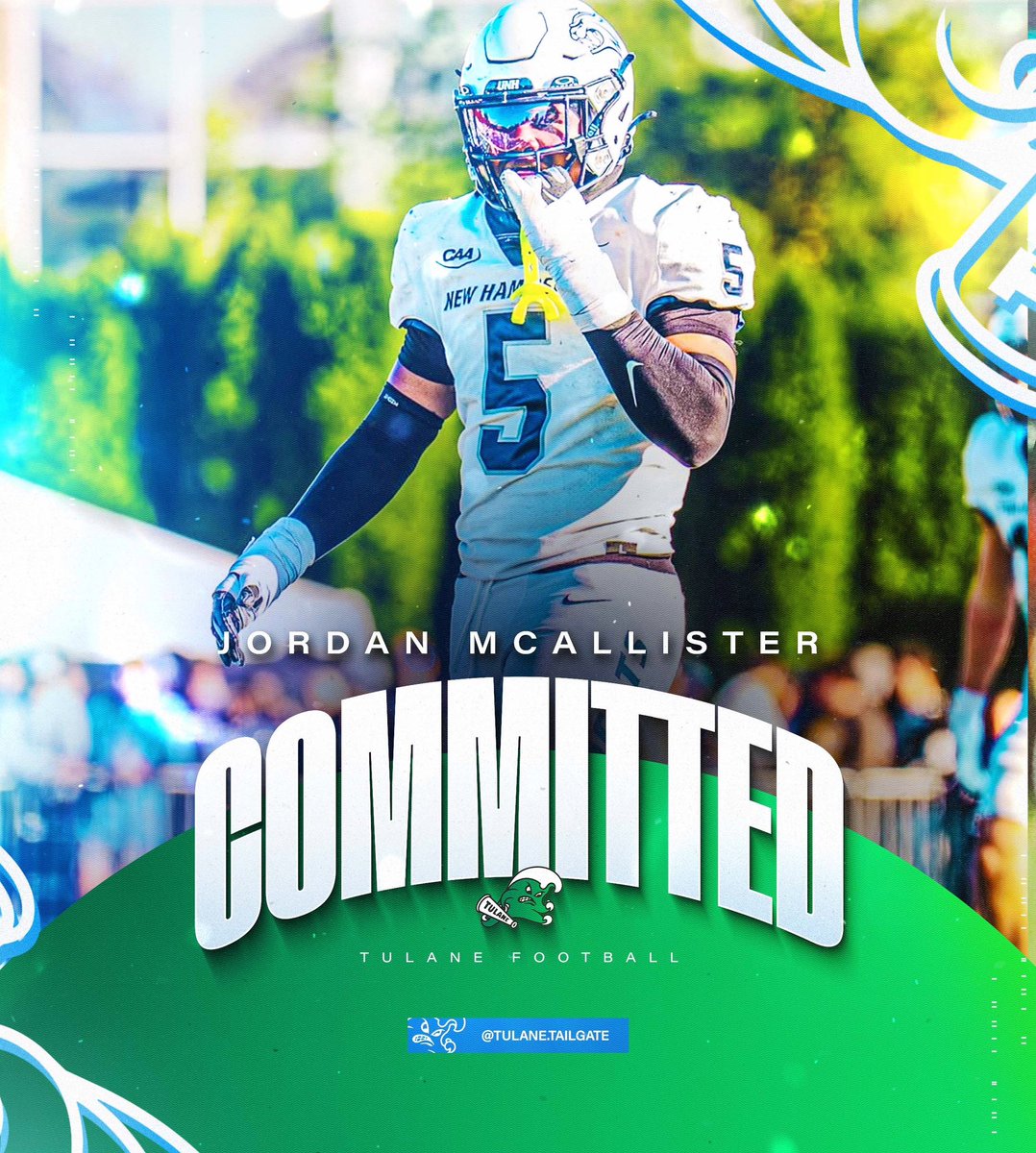 TailgateTulane's tweet image. BOOOMM! Tulane lands a commitment from UNH DL transfer Jordan McAllister. The sophomore standout totaled 33 tackles, 11 TFLs, 4.5 sacks, and 3 forced fumbles this past season. He chose the Green Wave over Missouri, Wisconsin, and Illinois.

A big-time get for the Wave up front.