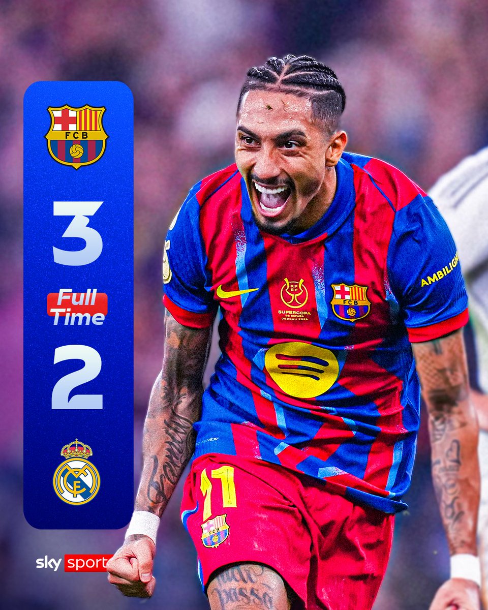 SkyFootball's tweet image. Barcelona have won the final of the Spanish Supercopa with a 3-2 victory over rivals Real Madrid in Jeddah, Saudi Arabia 🏆
