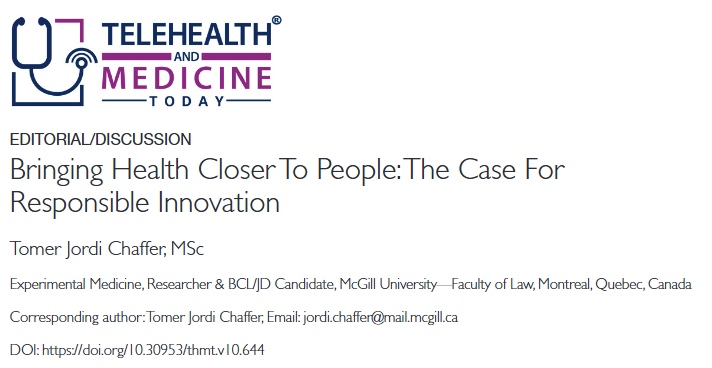 THMToday's tweet photo. Bringing Health Closer to People: The Case for Responsible Innovation | Telehealth and Medicine Today https://t.co/XY3h3TOIzs https://t.co/Ph237xD6g1