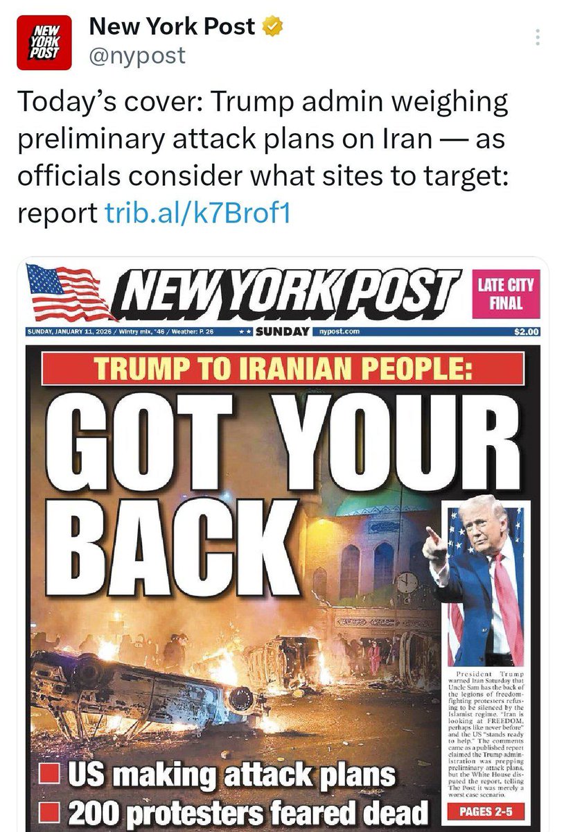 جلد نیویورک پست: 
دولت پرزیدنت ترامپ در حال بررسی طرح‌های اولیه حمله به ایران است - در حالی که مقامات در حال بررسی مکان‌هایی برای هدف قرار دادن هستند.