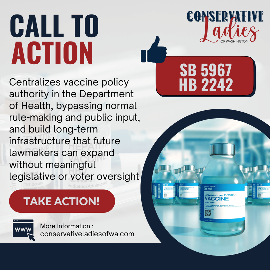 CLofWashington's tweet image. 🚨CALL TO ACTION - 60 seconds!

SB 5967 &amp;amp; HB 2242 take a major step toward centralized vaccine authority in WA. Public hearings are Jan 15 &amp;amp; 16 at 8am—sign in to register your opposition for the legislative record before 7am on the day of the hearing.

SB 5967 — January 15 at…
