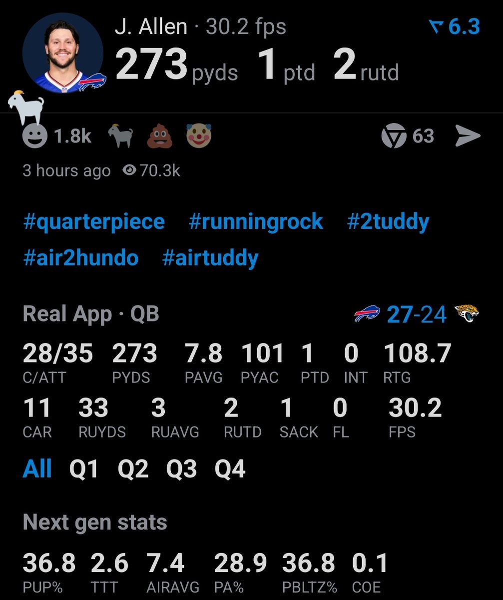 Jram2TBJ's tweet image. Josh Allen with another playoff masterclass