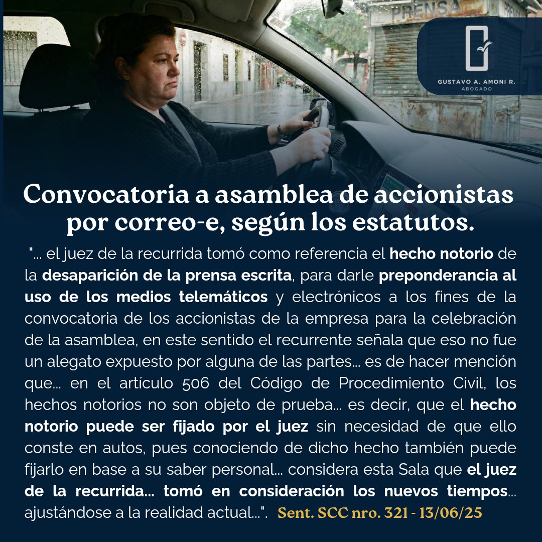 Convocatoria a asamblea de accionistas por correo electrónico, según los estatutos de la empresa, ante el hecho notorio de la desaparición de la prensa escrita.