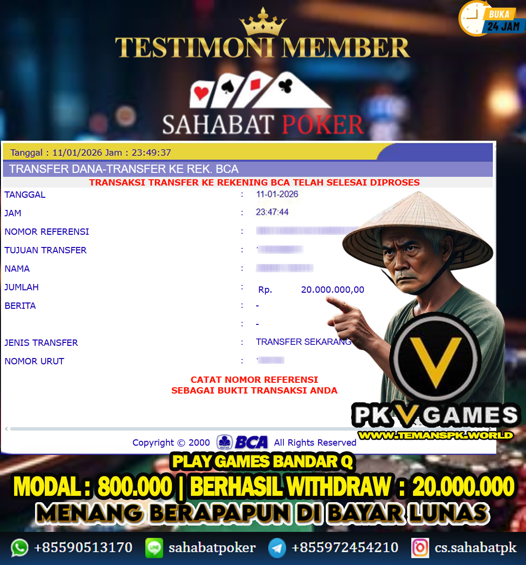 Selamat kepada member setia kami yang sudah wd pada hari ini ! Tunggu apalagi? Kalian masih ragu bermain di SAHABATPOKER ? Cobain sendiri rasa sensasi bermain di SAHABATPOKER , kemenangan berapapun akan kami bayarkan dengan LUNAS

*Link daftar : heylink.me/Temanspk