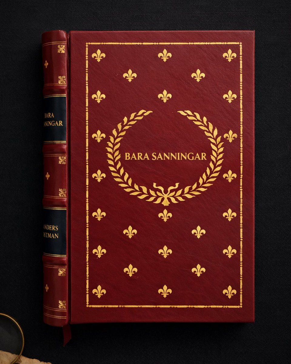 RareBiblio's tweet photo. ✨ A celebration of craftsmanship ✨
This handmade #leatherbound edition of #BaraSanningar features intricate hand-embossed gold work—🌿 an elegant laurel wreath framing the title, ✨ surrounded by a meticulously repeated classic motif and a finely tooled gold border that lends the cover its regal symmetry and depth.
The spine is custom-designed with contrasting black leather panels, 🖤 individually finished with gold titling, adding structure, balance, and timeless character.
📖 A book not just to be read, but to be treasured.
👉 Visit https://t.co/uLc4djGjqX to explore more.