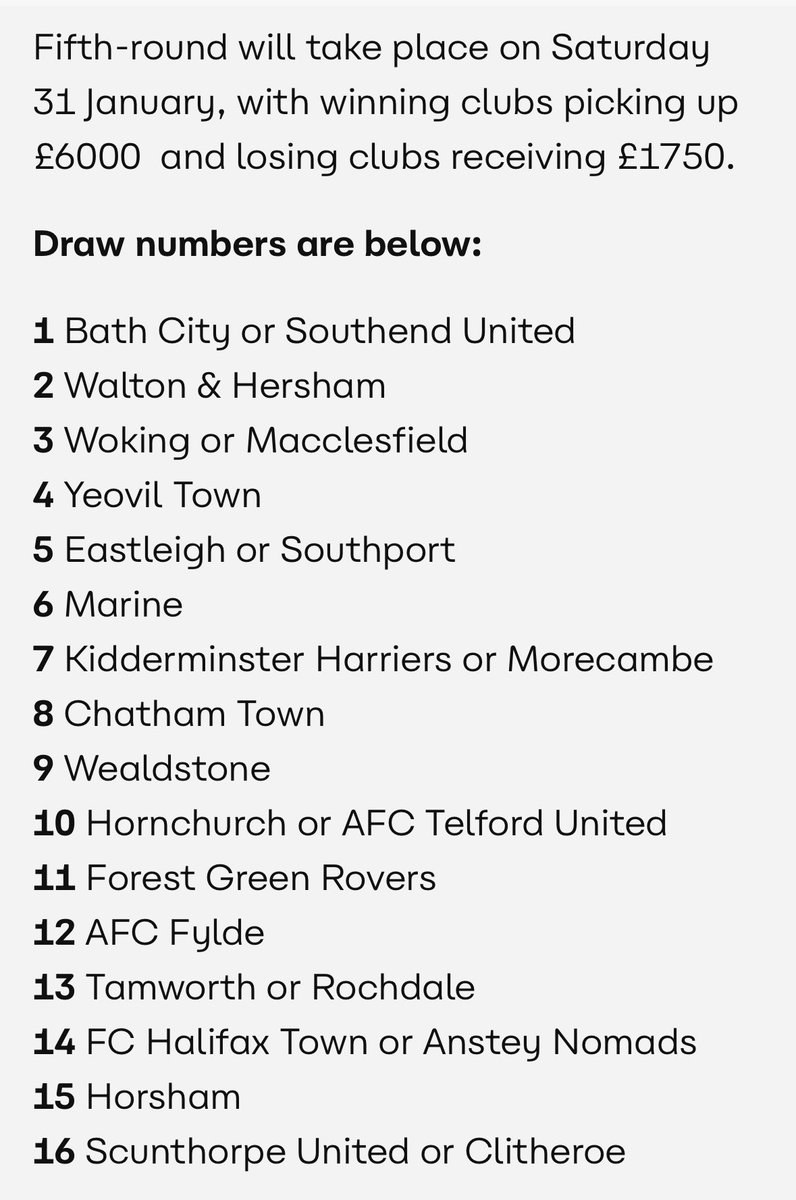 Forest Green will be ball 11 tomorrow. 

Draw live on <a href="/talkSPORT/">talkSPORT</a> 2 at 15:15pm