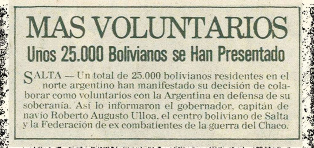 En 1982. 25.000 bolivianos cruzaron la frontera para ir a Malvinas. Los sombrero chiquito (nacidos en Argentina) hacen el servicio militar en Israel.