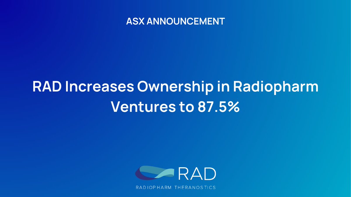 TeamRadiopharm's tweet photo. We have increased our ownership stake in Radiopharm Ventures, a joint venture created with The University of Texas MD Anderson Cancer Center, to 87.5%: https://t.co/w31jAoBSzc

The JV continues to show promising progress, including the advancement of its leading B7H3 candidate. https://t.co/HLooAFAQty