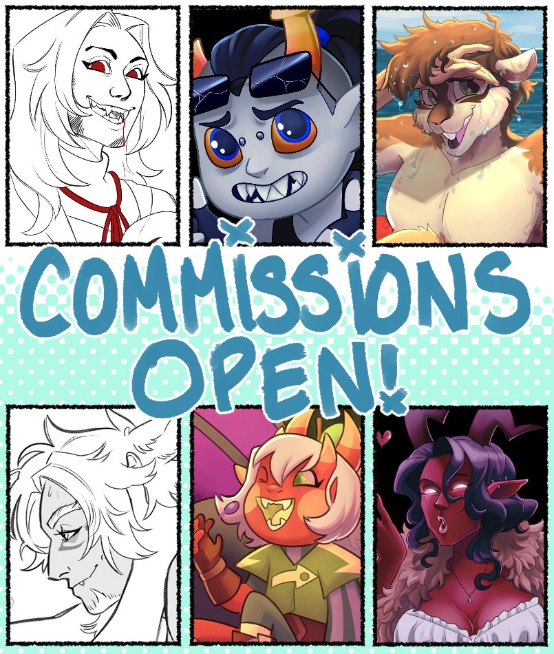 Commissions are open again! More info here + prices here-> https://t.co/AaMoXA0SPO!    

Or if you'd like, support me on patreon and get access to early comics,  *tasteful* nude creature pin ups, character design prompts, and sketch  requests, every month! https://t.co/kuz1du1ozu 