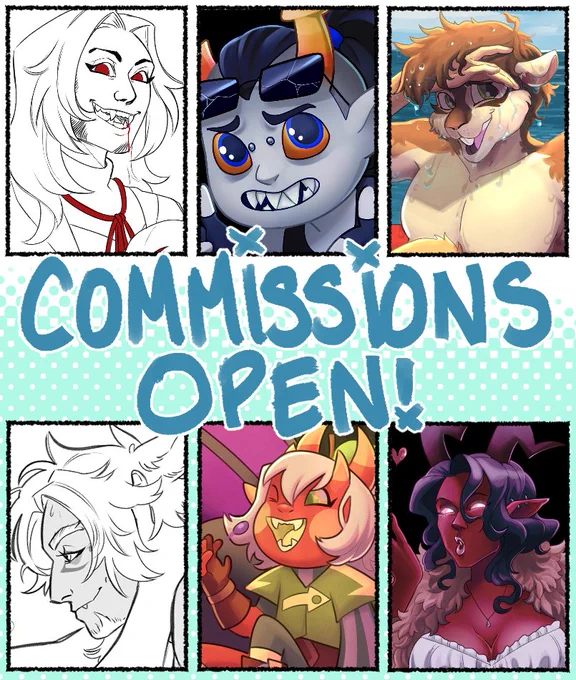 Commissions are open again! More info here + prices here-> https://t.co/AaMoXA0SPO!    

Or if you'd like, support me on patreon and get access to early comics,  *tasteful* nude creature pin ups, character design prompts, and sketch  requests, every month! https://t.co/kuz1du1ozu 