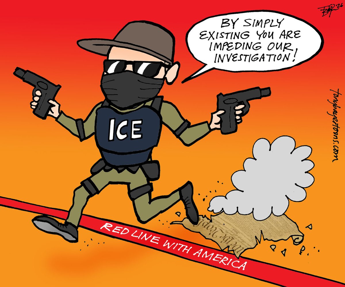 The irony is if ICE agents were held to the same standards as the police, the public would actually trust them more...
#cartoon #drawing #illustration #Minneapolis 
tonybayertoons.com/2026%200111%20…